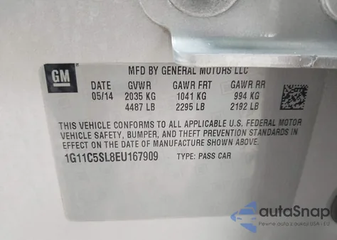 2014 Chevrolet Malibu 1Lt from USA, damaged, VIN 1G11C5SL8EU167909